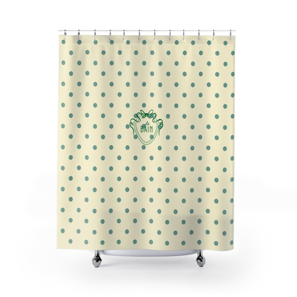 Polka Dot 'Le Bain' Shower Curtain – Cream & Sage Green Bathroom Decor