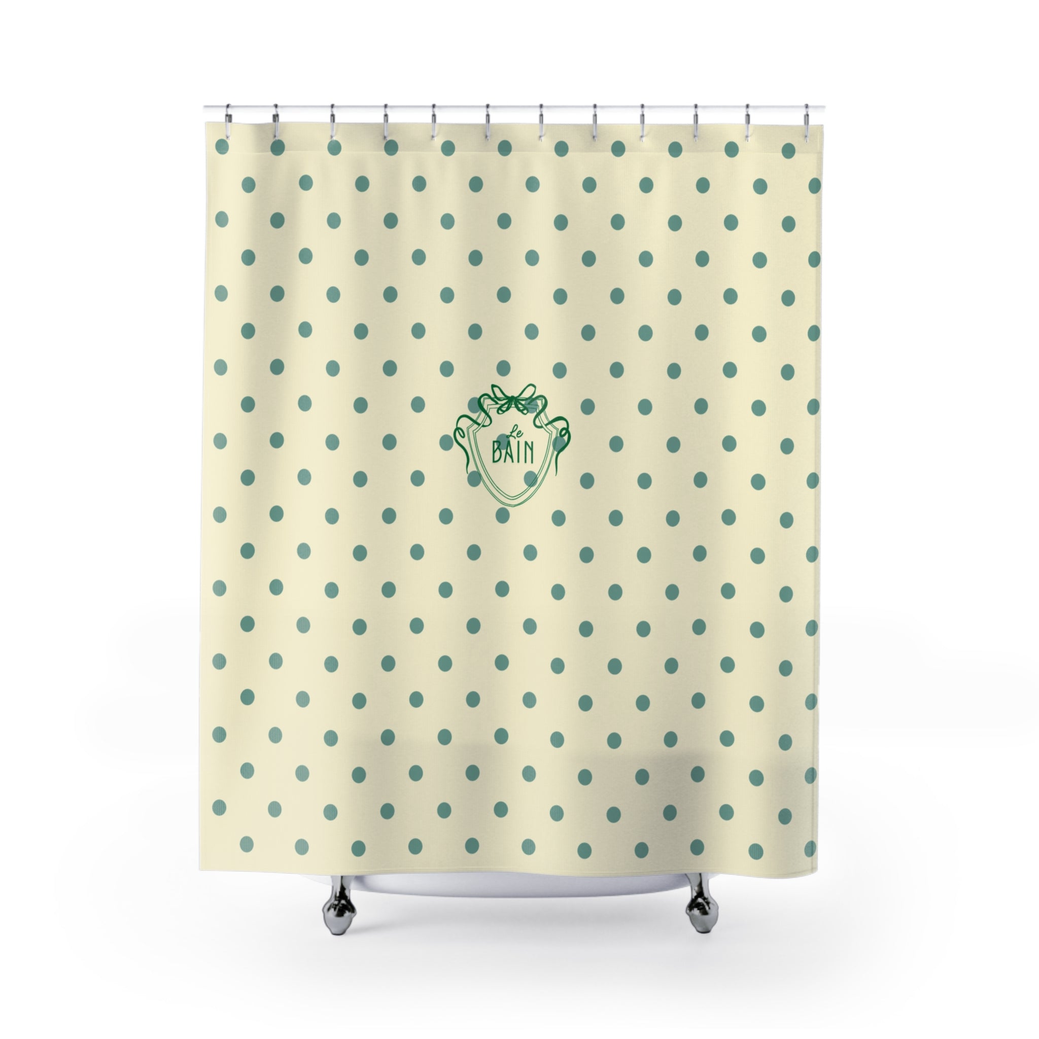 Polka Dot 'Le Bain' Shower Curtain – Cream & Sage Green Bathroom Decor