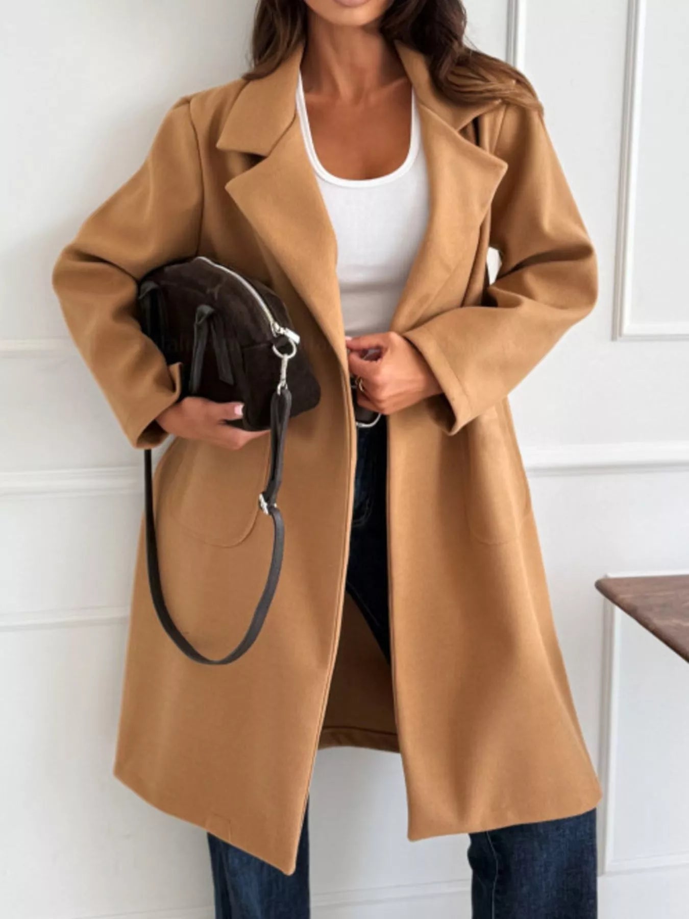 Long-Sleeve Single-Breasted Trench Coat