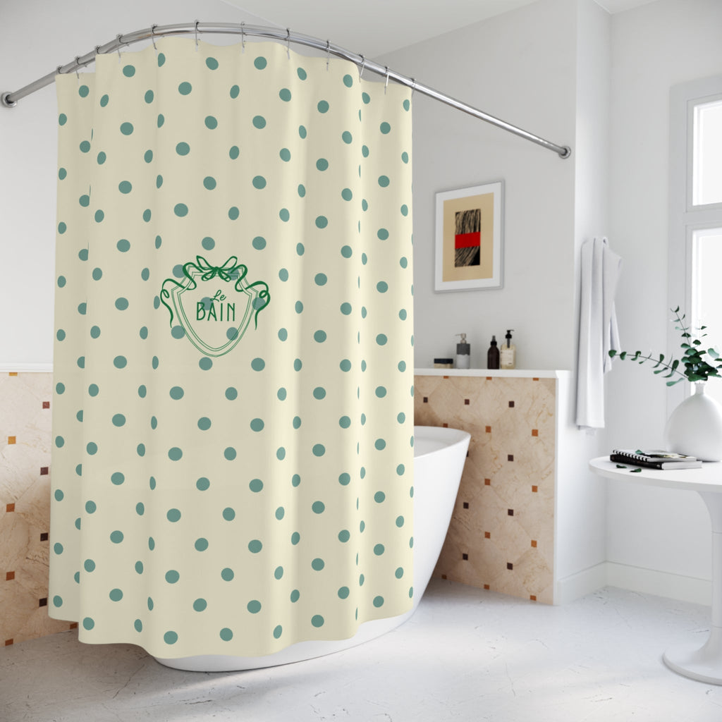 Polka Dot 'Le Bain' Shower Curtain – Cream & Sage Green Bathroom Decor