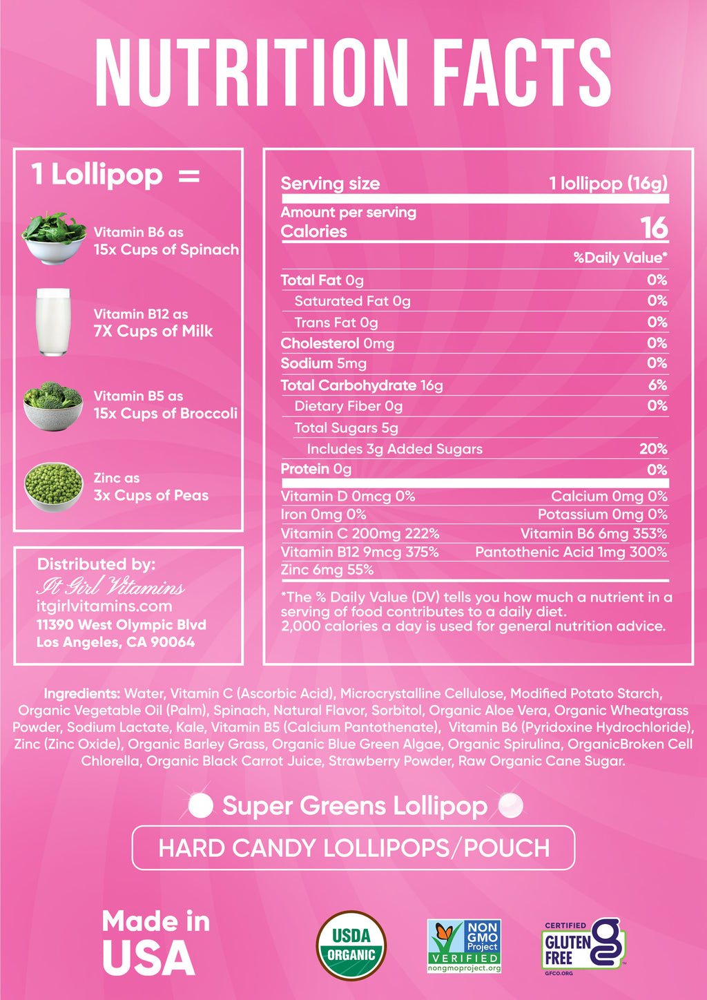 It Girl Superfood Greens Lollipops - Vegan Candy with Supergreens, Vitamins & Antioxidants