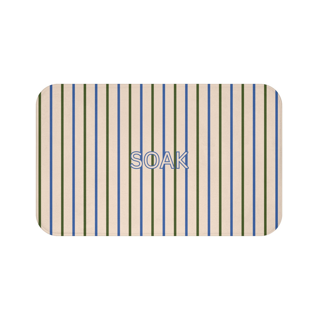 Coastal SOAK Striped Bath Mat — Blue & Beige Spa Bathroom Rug