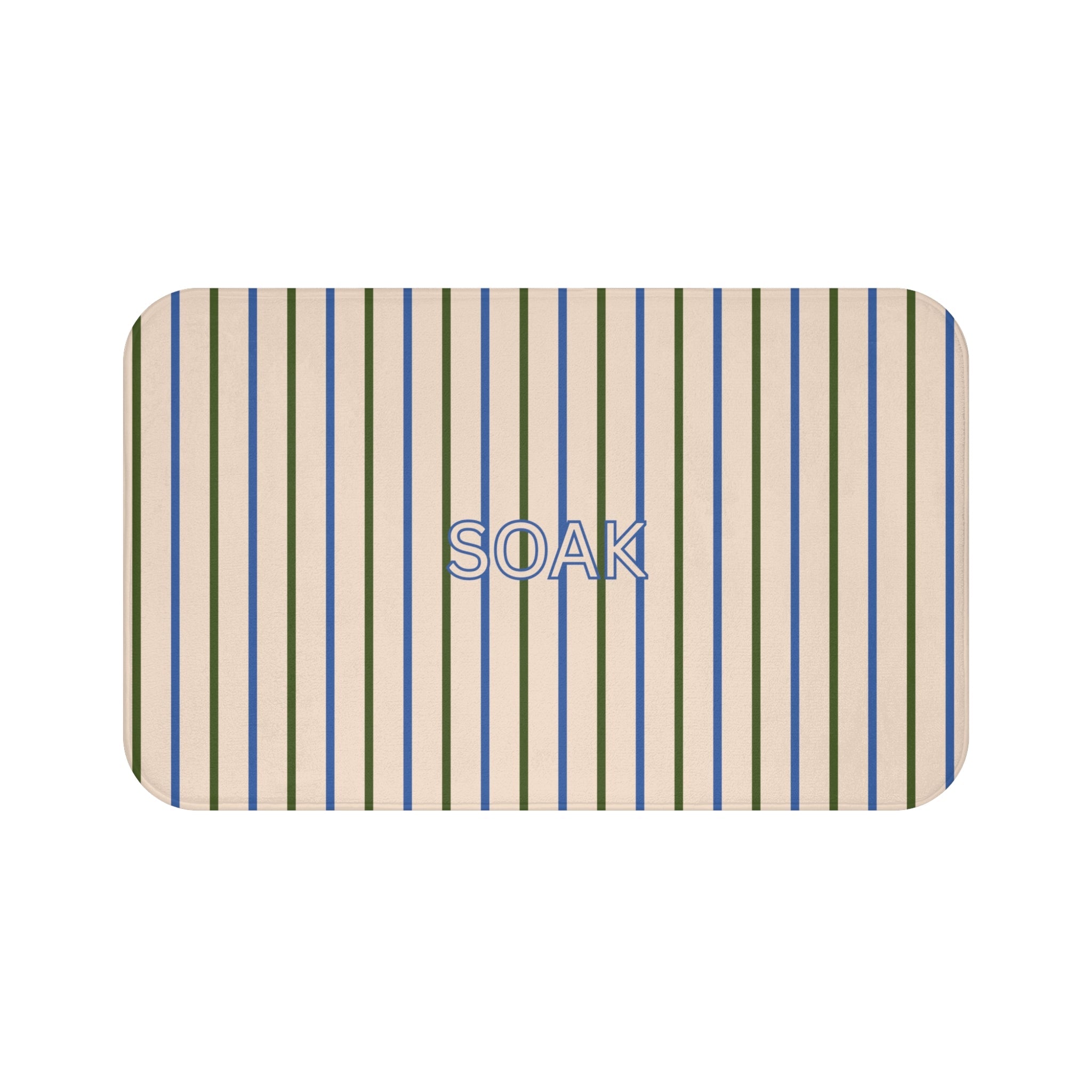 Coastal SOAK Striped Bath Mat — Blue & Beige Spa Bathroom Rug