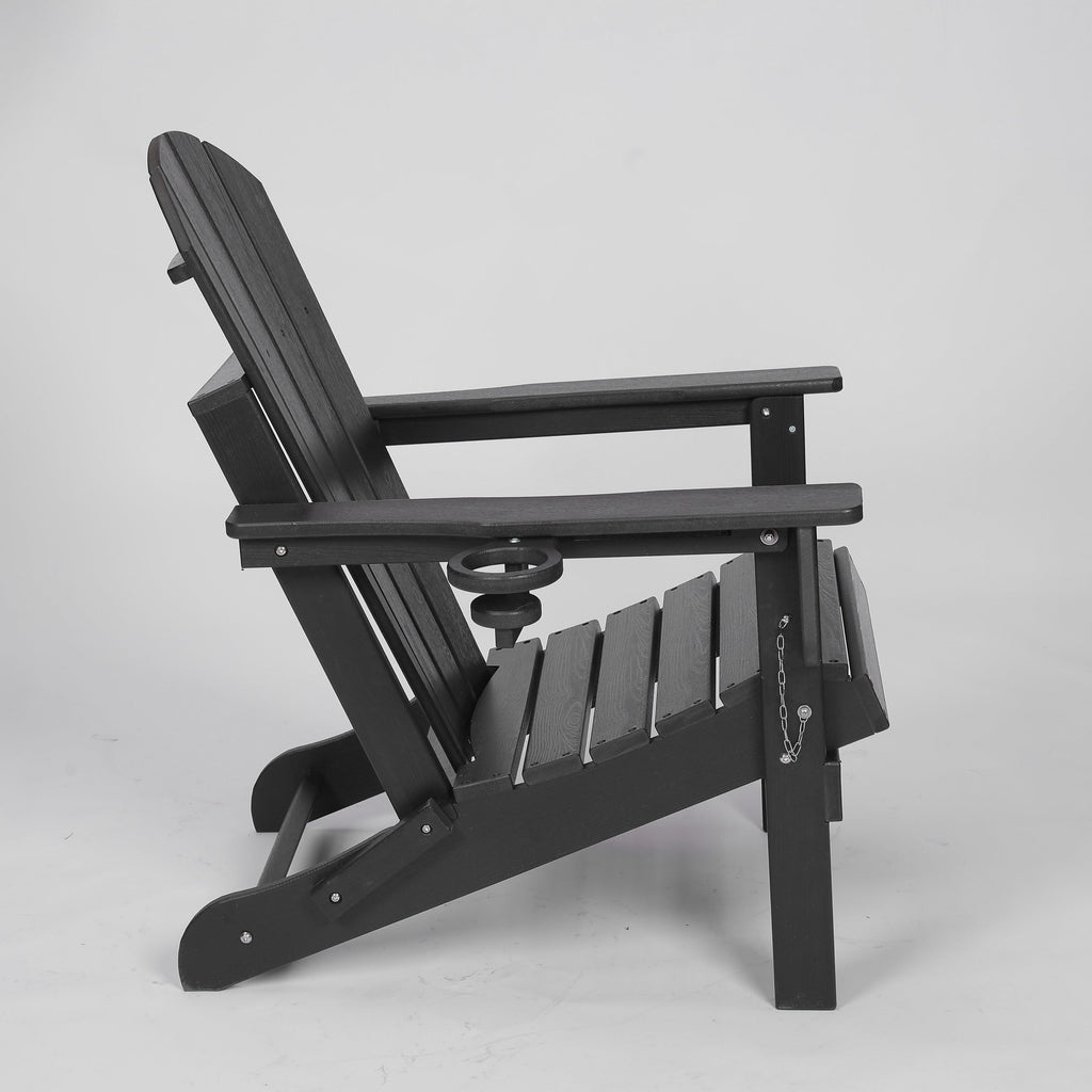 HDPE Folding Adirondack Chair with Dual Cup Holder - Black