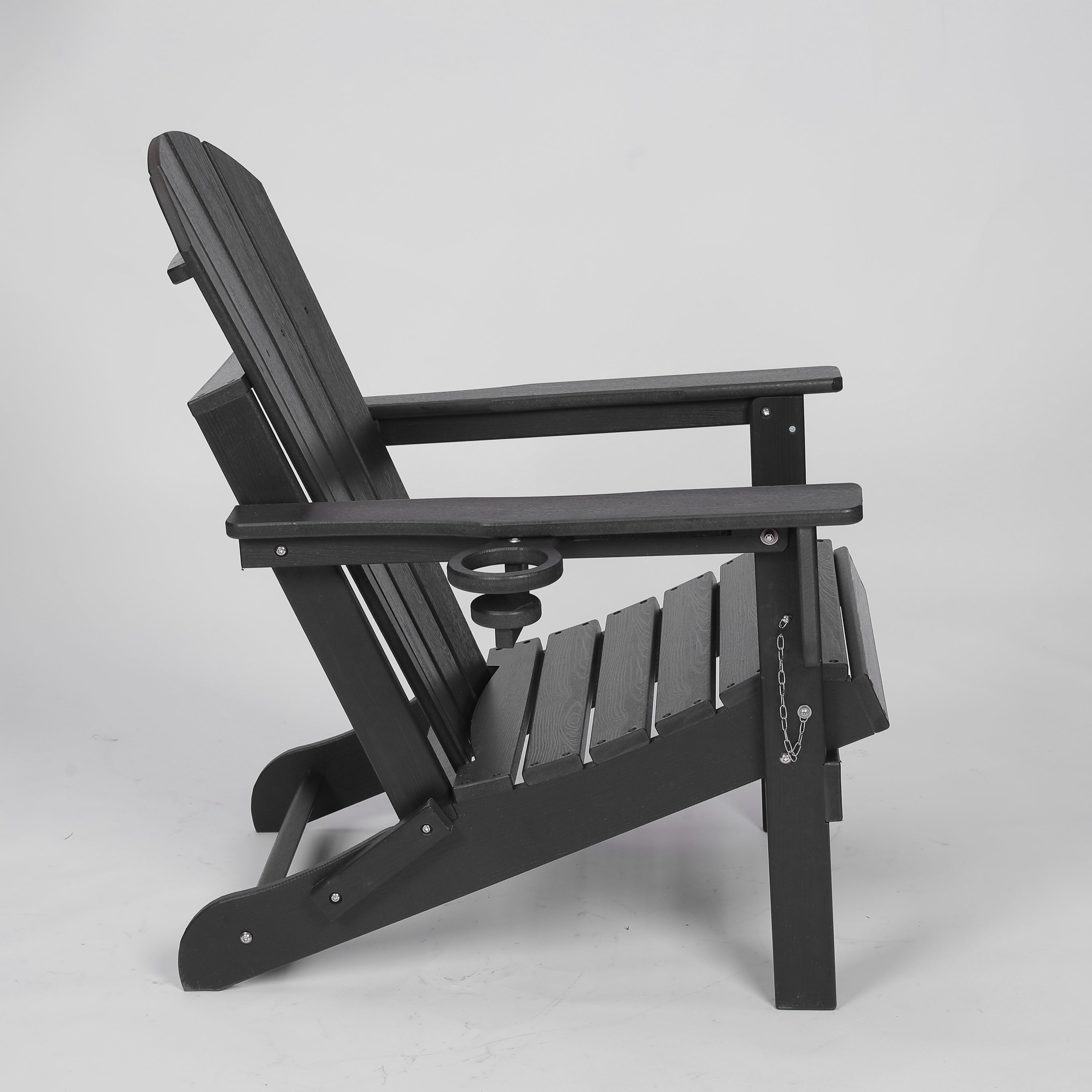 HDPE Folding Adirondack Chair with Dual Cup Holder - Black