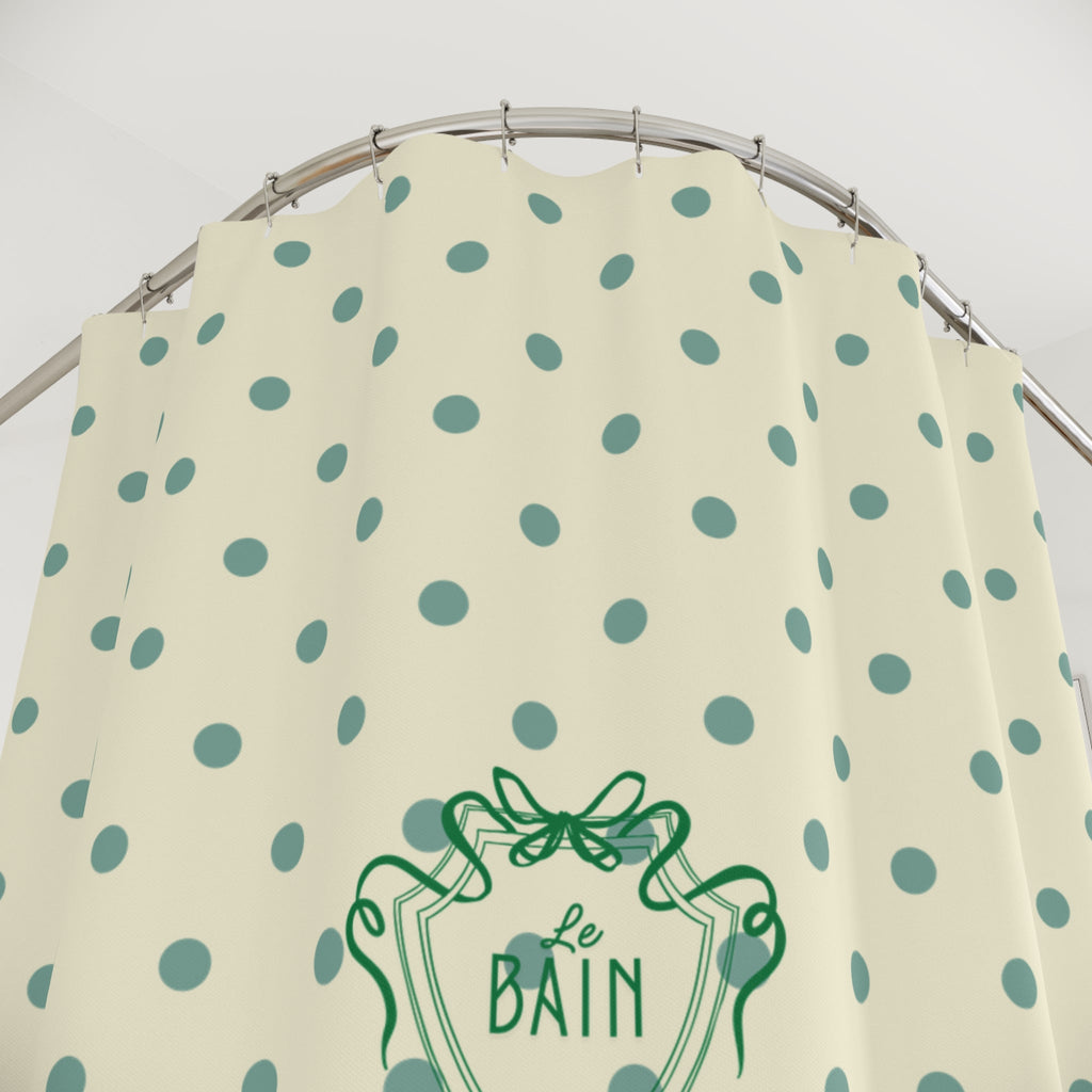 Polka Dot 'Le Bain' Shower Curtain – Cream & Sage Green Bathroom Decor