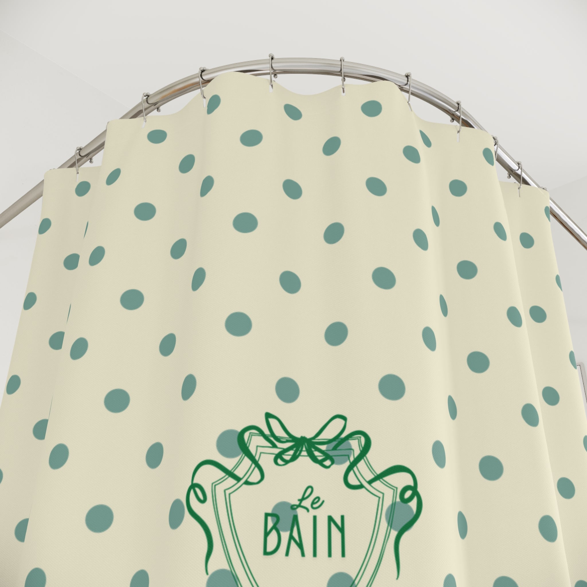 Polka Dot 'Le Bain' Shower Curtain – Cream & Sage Green Bathroom Decor