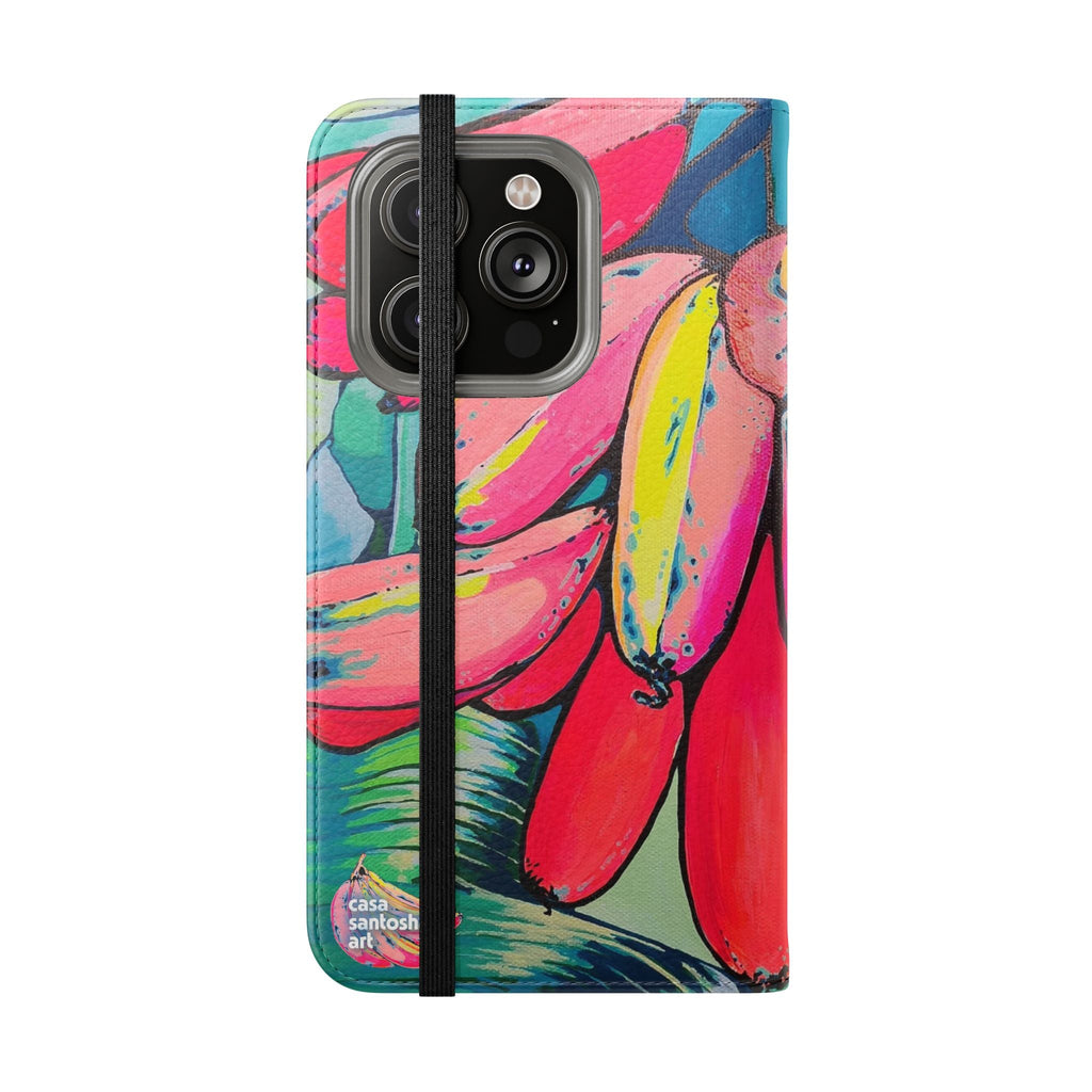 Neon Primitivo Bananas Flip Phone Case – Wallet Cover with Card Slots