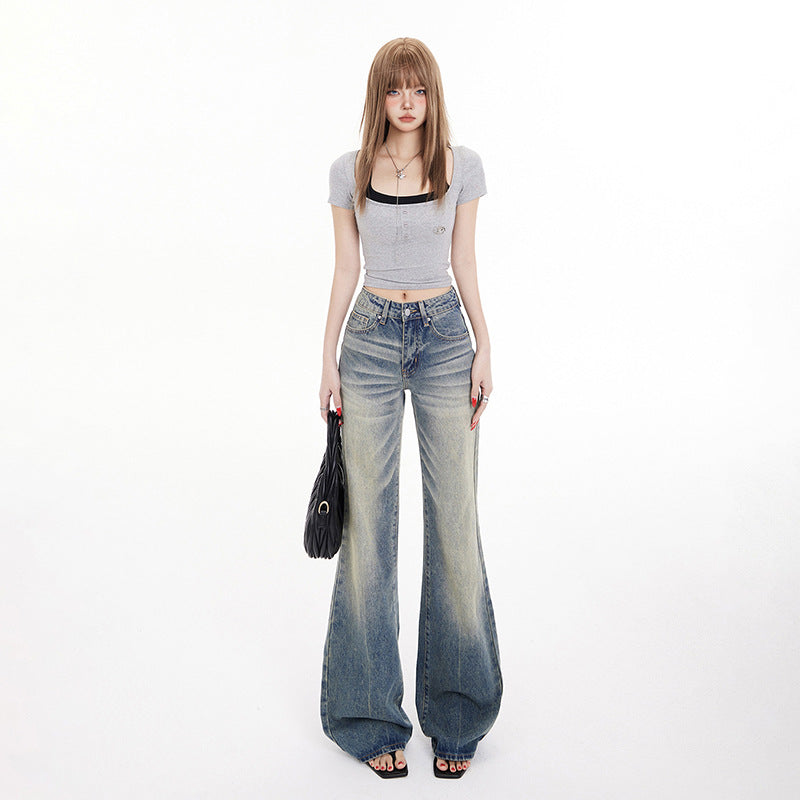 Women's Mid-Waist Spicy Girl Flare Jeans -  Micro Flare Denim Trousers