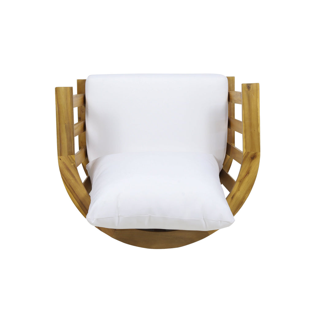 Outdoor Club Chair Acacia Wood White Water-Resistant Cushion 32x27x25.5 In