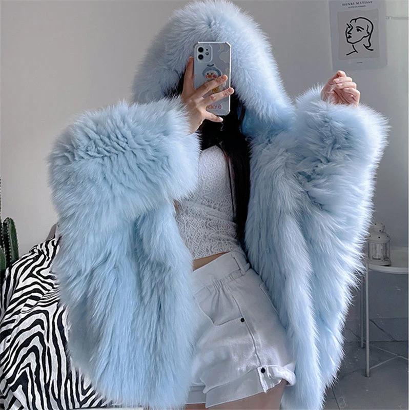 Fashion Long Sleeve Fluffy Coat Women