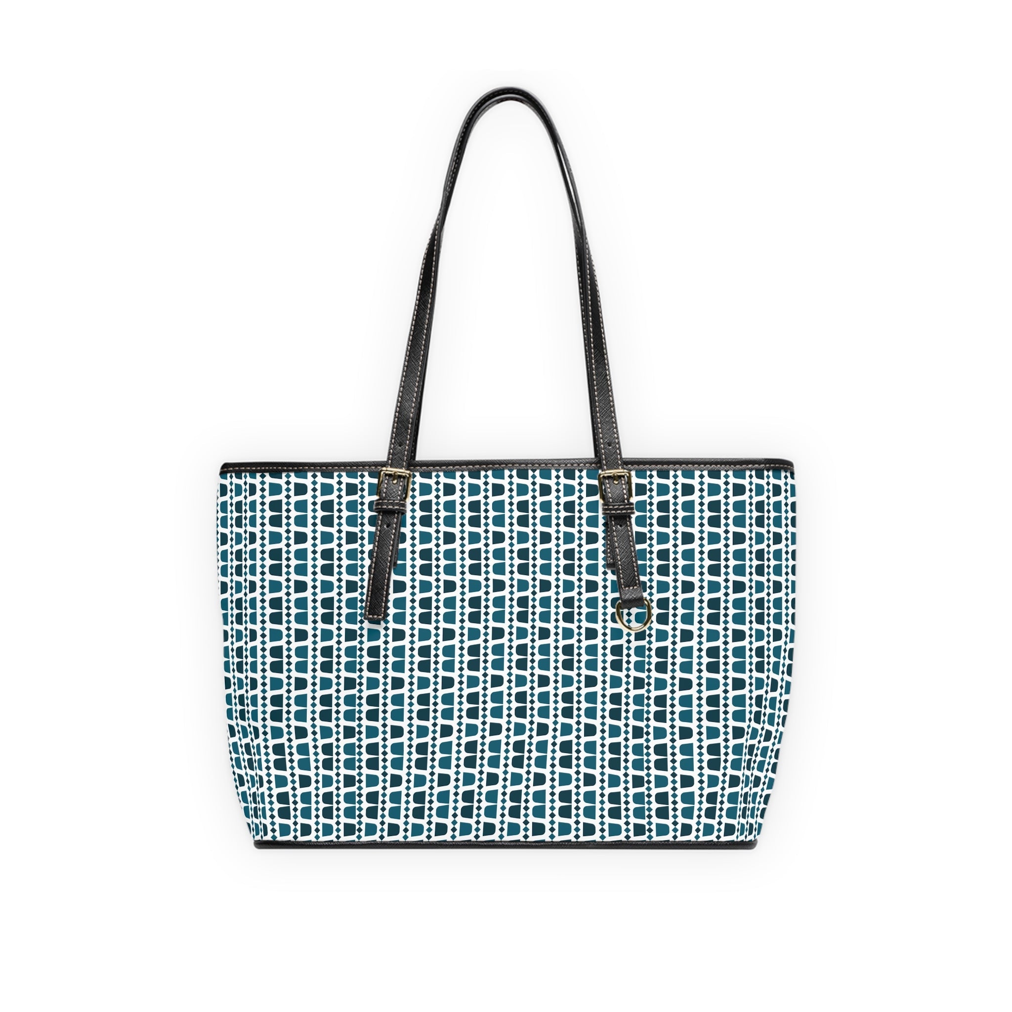 Geometric Blue and White Arabic Coffee Cups Pattern Leather Shoulder Bag