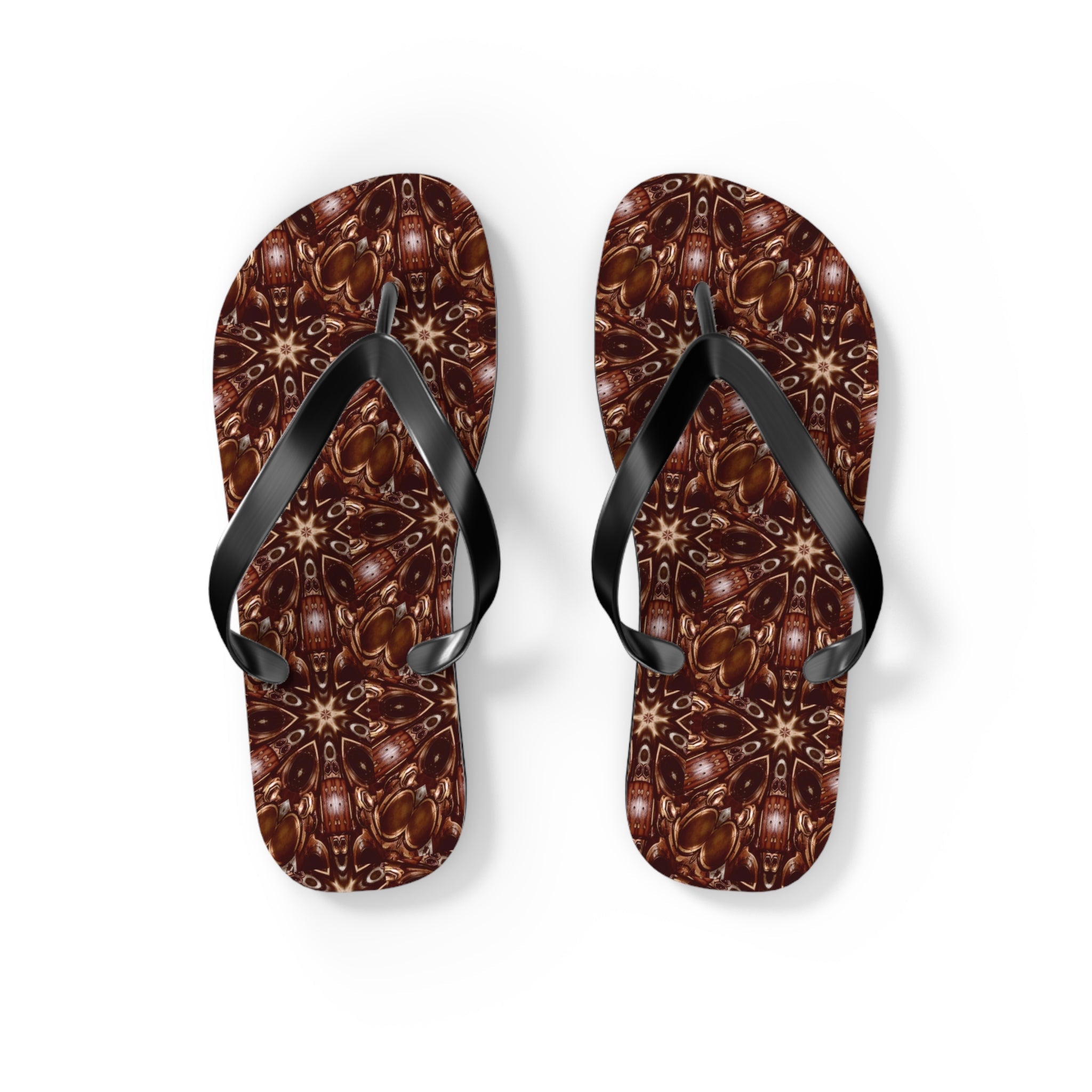 Brown and Beige Star Pattern Flip Flops