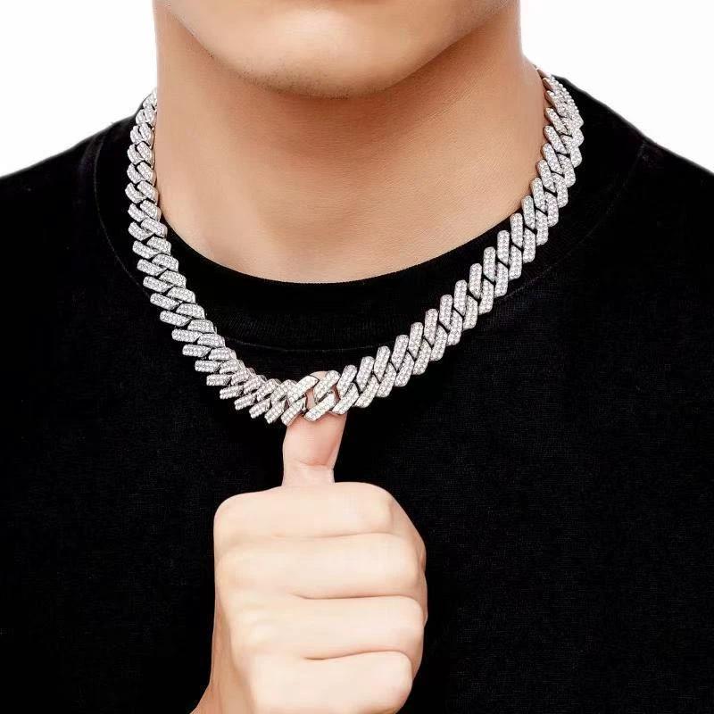 14mm Diamond-Encrusted Rhombus Necklace For Men