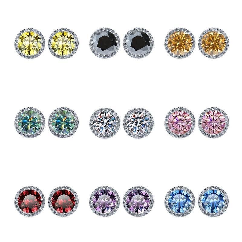 S925 Multicolor Moissanite Halo Stud Earrings, Sterling Silver 10 Color Round-Cut Certificated Moissanite Jewelry for Men & Women, Simple & Stylish Gift for Wedding, Birthday, Anniversary