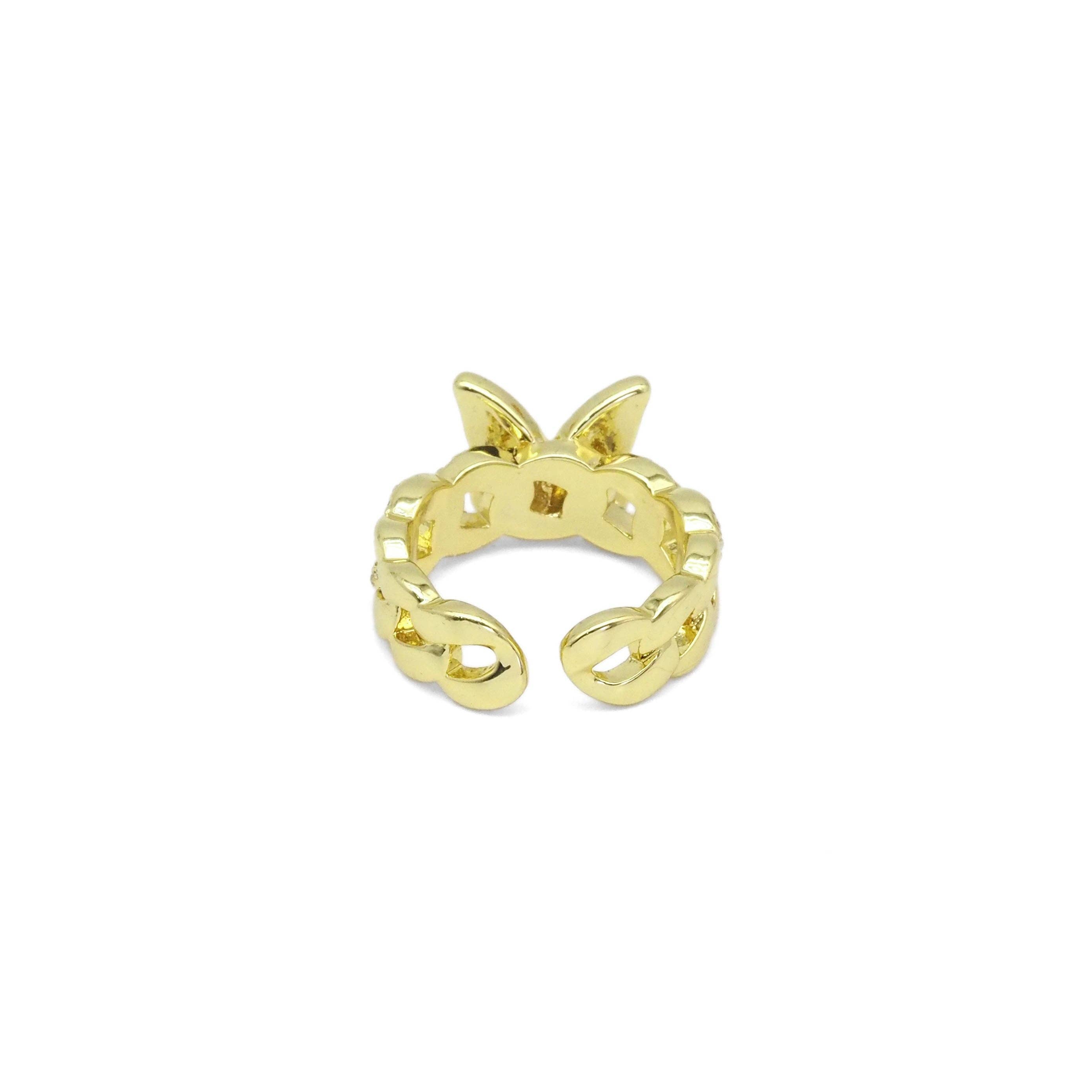 Gold CZ Butterfly On Cuban Link Adjustable Ring, Sku#LD430