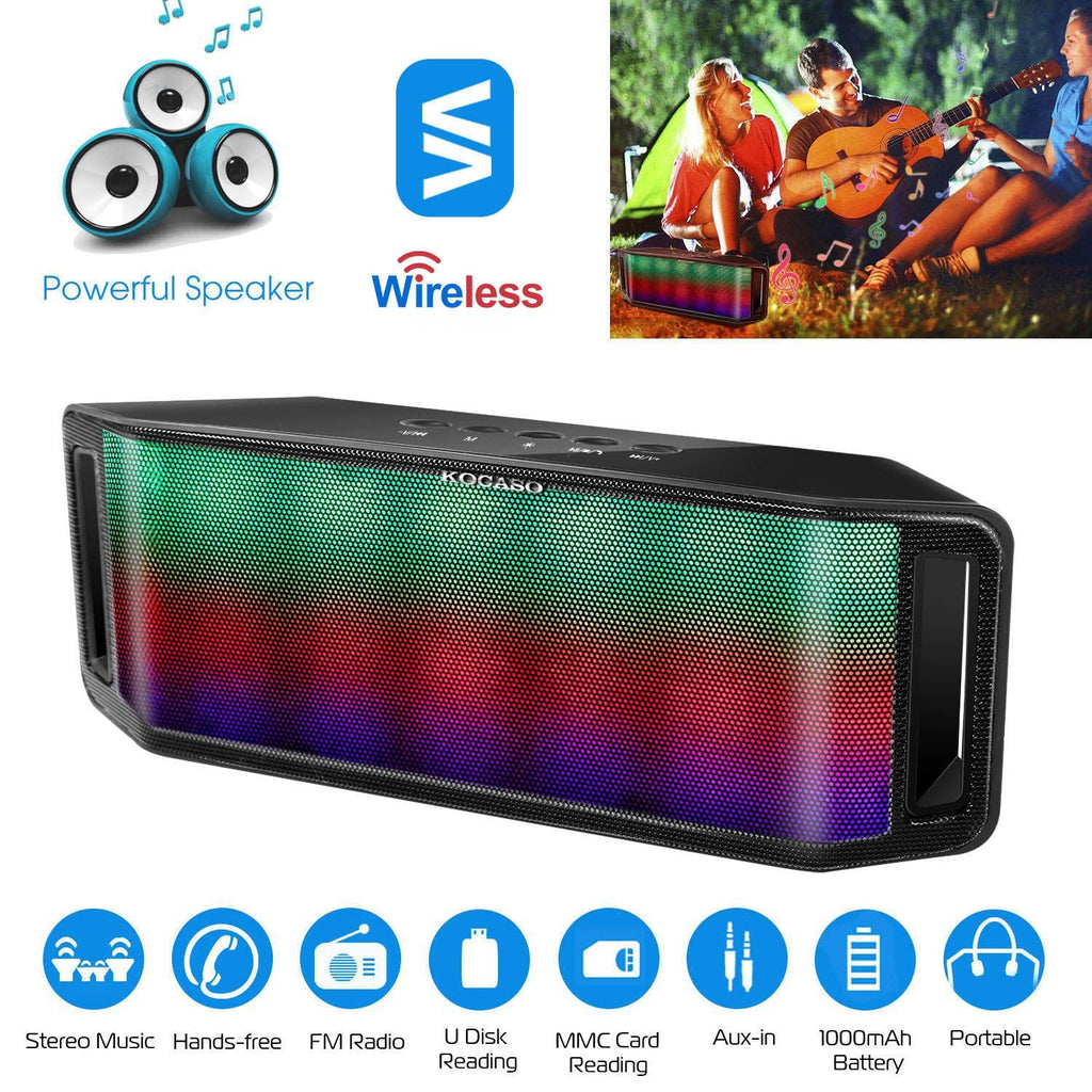 KOCASO LED Wireless Speaker Dynamic Multicolor Hands-free FM Radio USB MMC Reading Aux In for Party Camping Travel