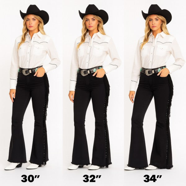 Texas Sun Bell Bottom jean in Black Denim See size chart under “more details”