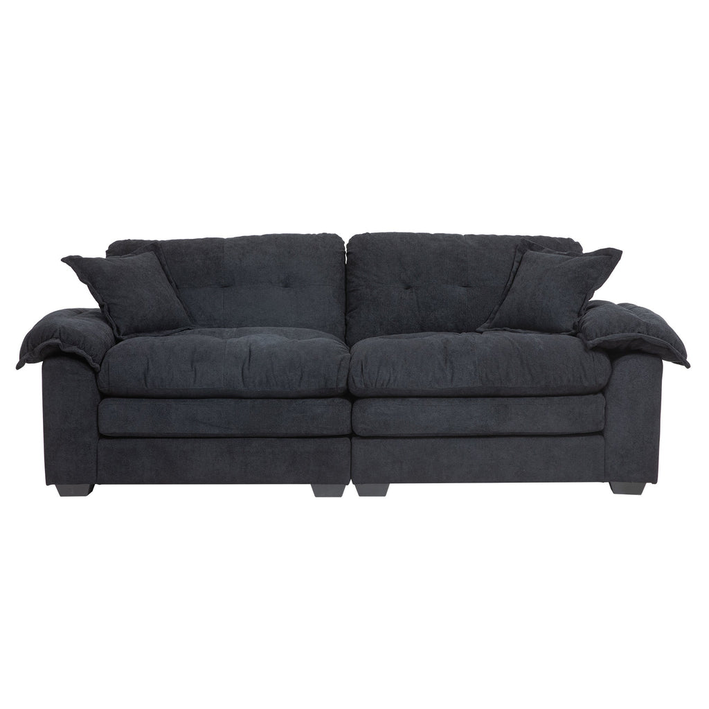 84' Chenille Sofa Small Sofa Loveseat Deep Seat Sofa Couch with 2 Throw Pillows & Memory Foam for Living Room Apartment Office Lounge-Black