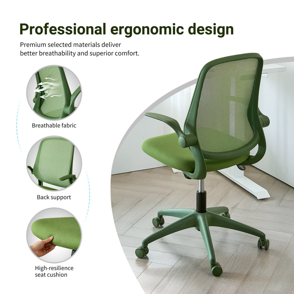 Ergonomic Office Chair Mesh High-Back Green 350 LB Flip-Up Arms Swivel