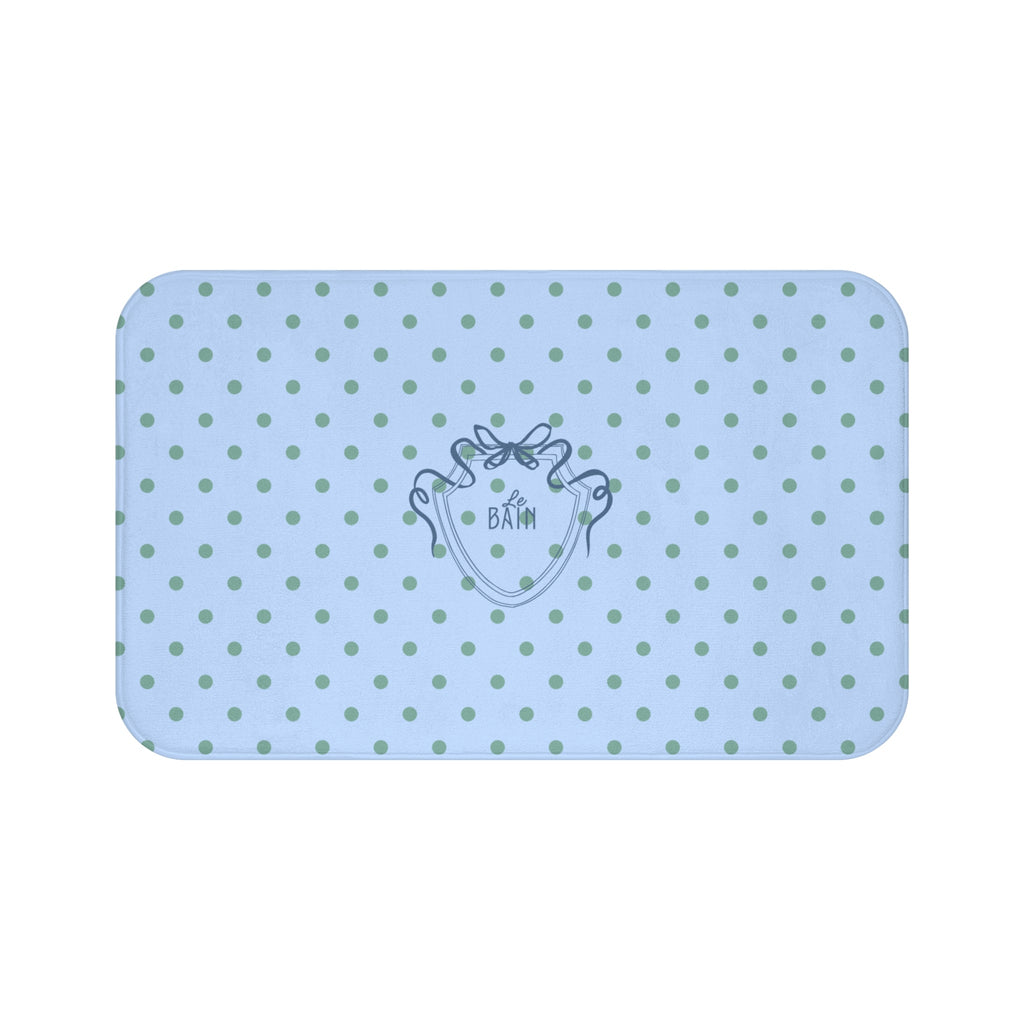 Polka Dot "Le Bain" Bath Mat — Pastel Blue & Sage Green Bathroom Rug