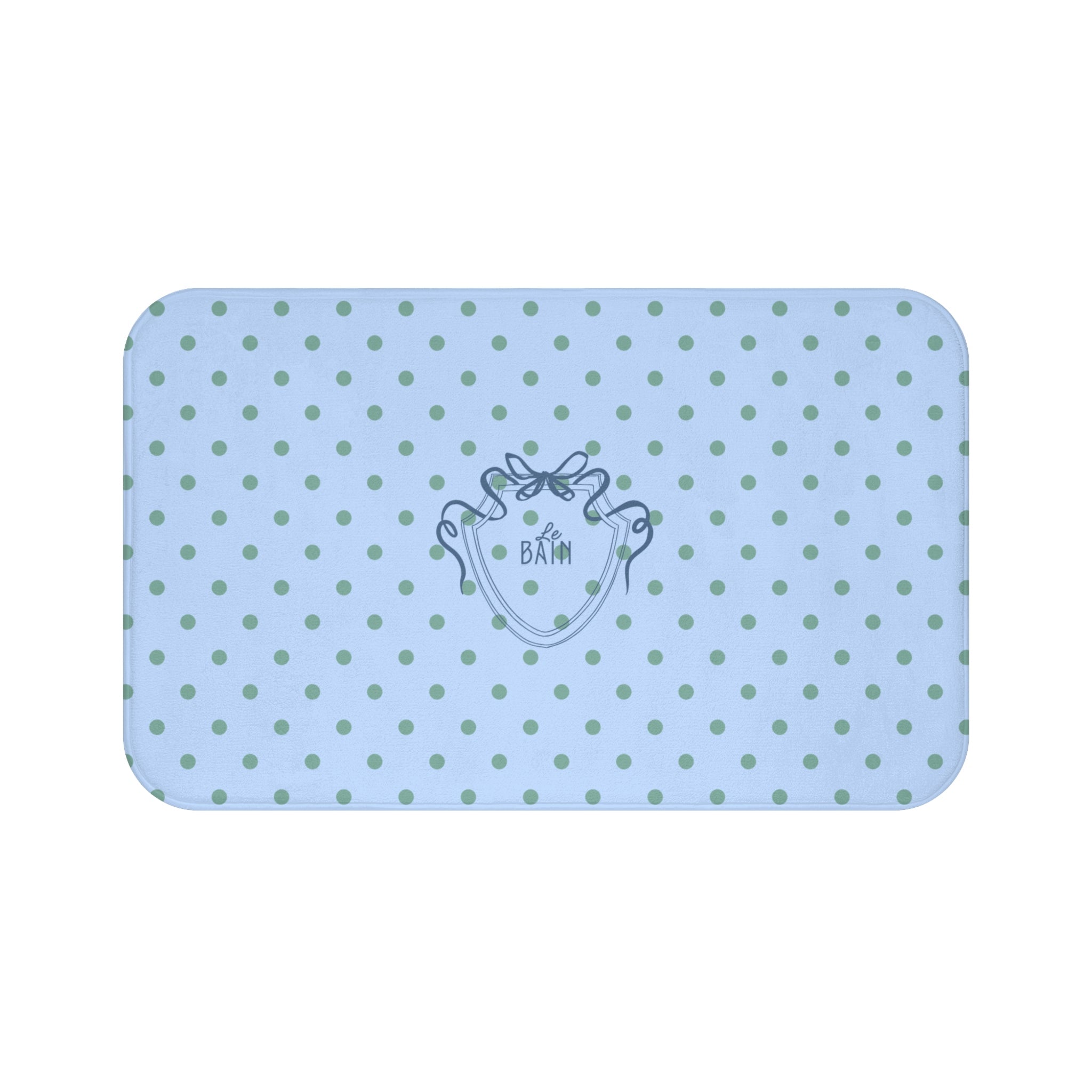 Polka Dot "Le Bain" Bath Mat — Pastel Blue & Sage Green Bathroom Rug