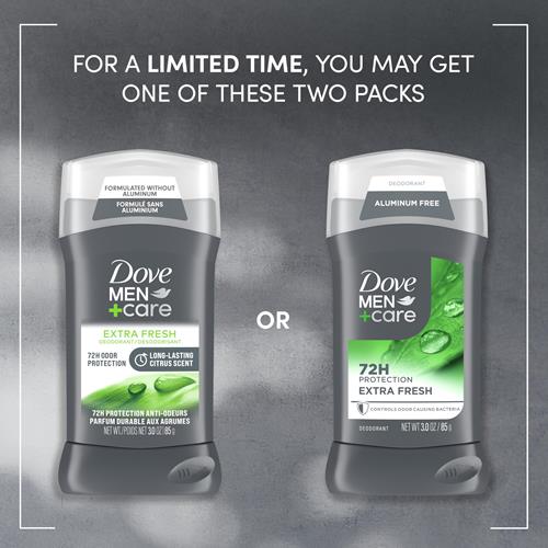 Dove Men+Care Deodorant Stick For Men Aluminum Free Extra Fresh 72-Hour Odor Protection Mens Deodorant With 1/4 Moisturizing Cream 3 Oz