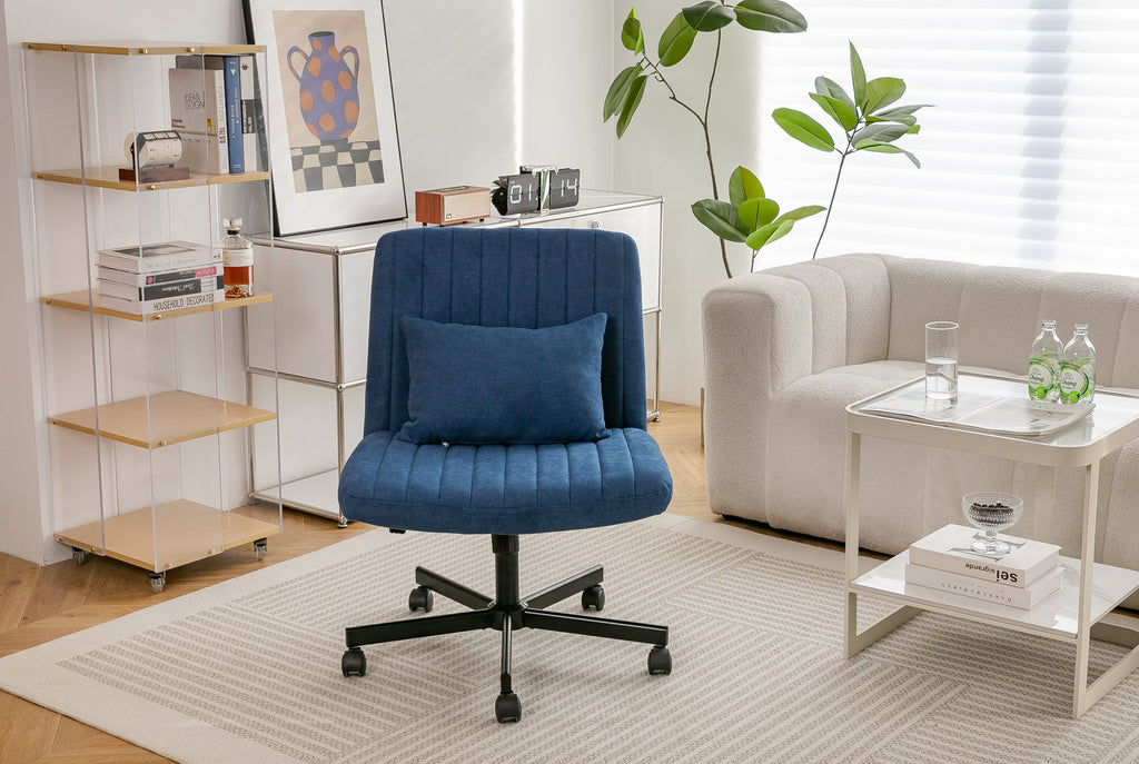 Swivel Office Chair Linen Blue Criss Cross Memory Foam 360 Degree 25.2 In