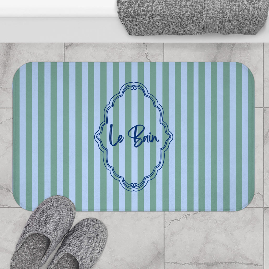 Le Bain Striped Bath Mat — Coastal Green/Blue Bathroom Rug