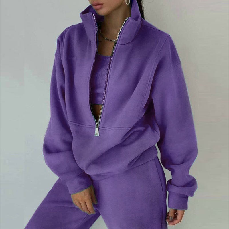 Women's 2-Piece Zip Neck Long Sleeve Sweatshirt & Slim Fit Pants Set