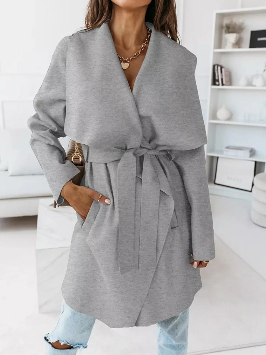 Tie Waist Long Sleeve Outerwear