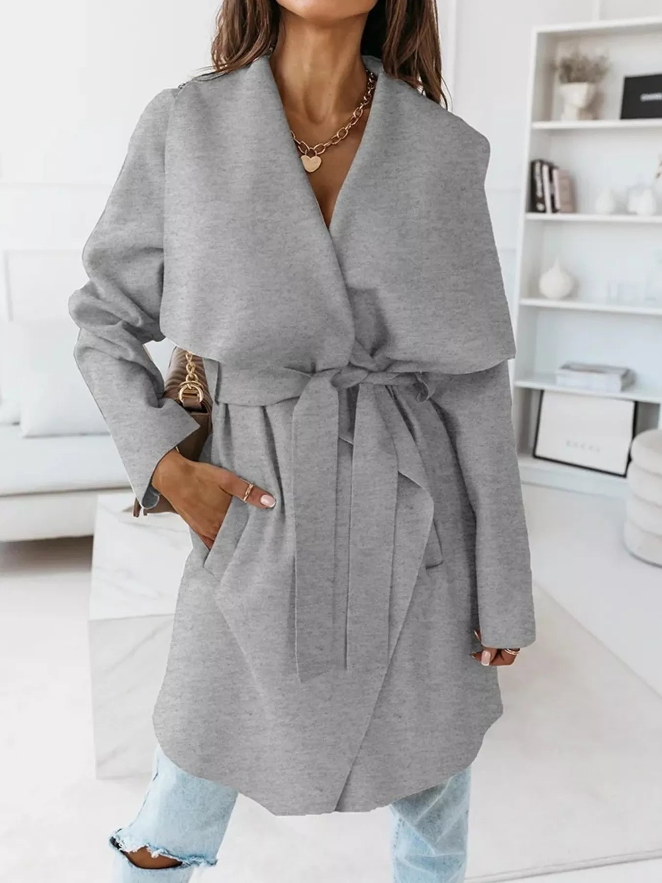 Tie Waist Long Sleeve Outerwear