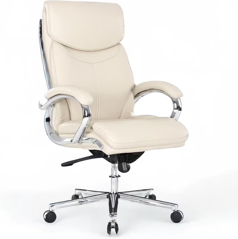 COLAMY High Back Executive Office Chair, PU Leather Computer Desk Chair with Extra Thick Padded Seat Cushion, Quiet Rubber Rolling Casters and Adjustable Tilt Tension for Home Workspace,Brown