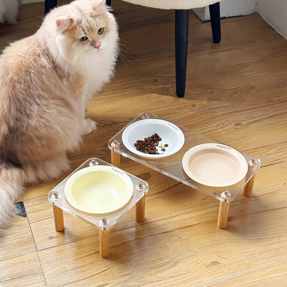 Cat Water Bowl Dog Basin Anti-tumble High Leg Cat Bowl Ceramic Cat Food Holder Double Bowl