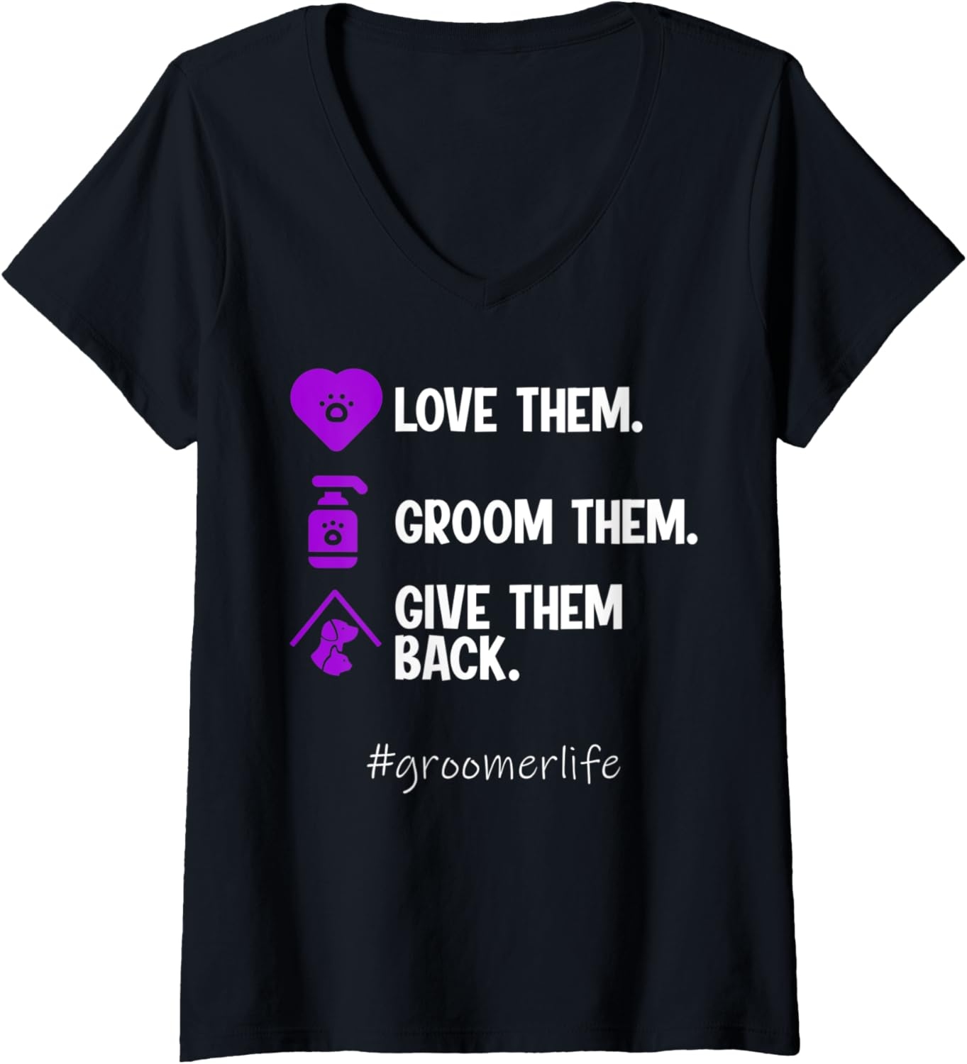 Womens Funny Dog Groomer Gift For Men Women Cool Pet Dog Grooming V-Neck T-Shirt