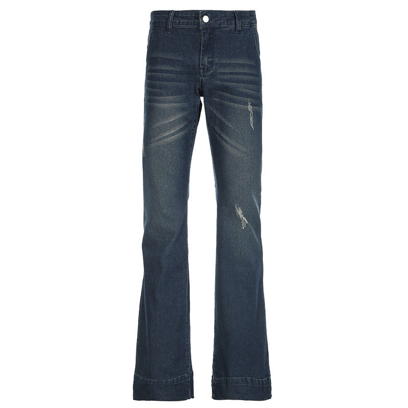 Hot Girl Washed and Worn Low Waisted Slightly Flared Jeans