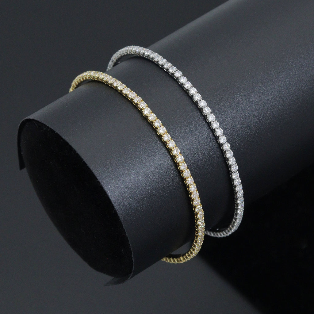 Gold Silver Thin Tennis Chain Link Stretchy Bracelet, Sku#A503