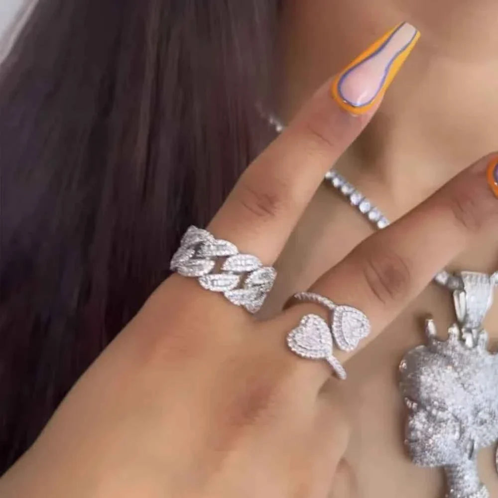 Cuban Link Rings Iced Out Baguettes Ring Men Cubic Zircon