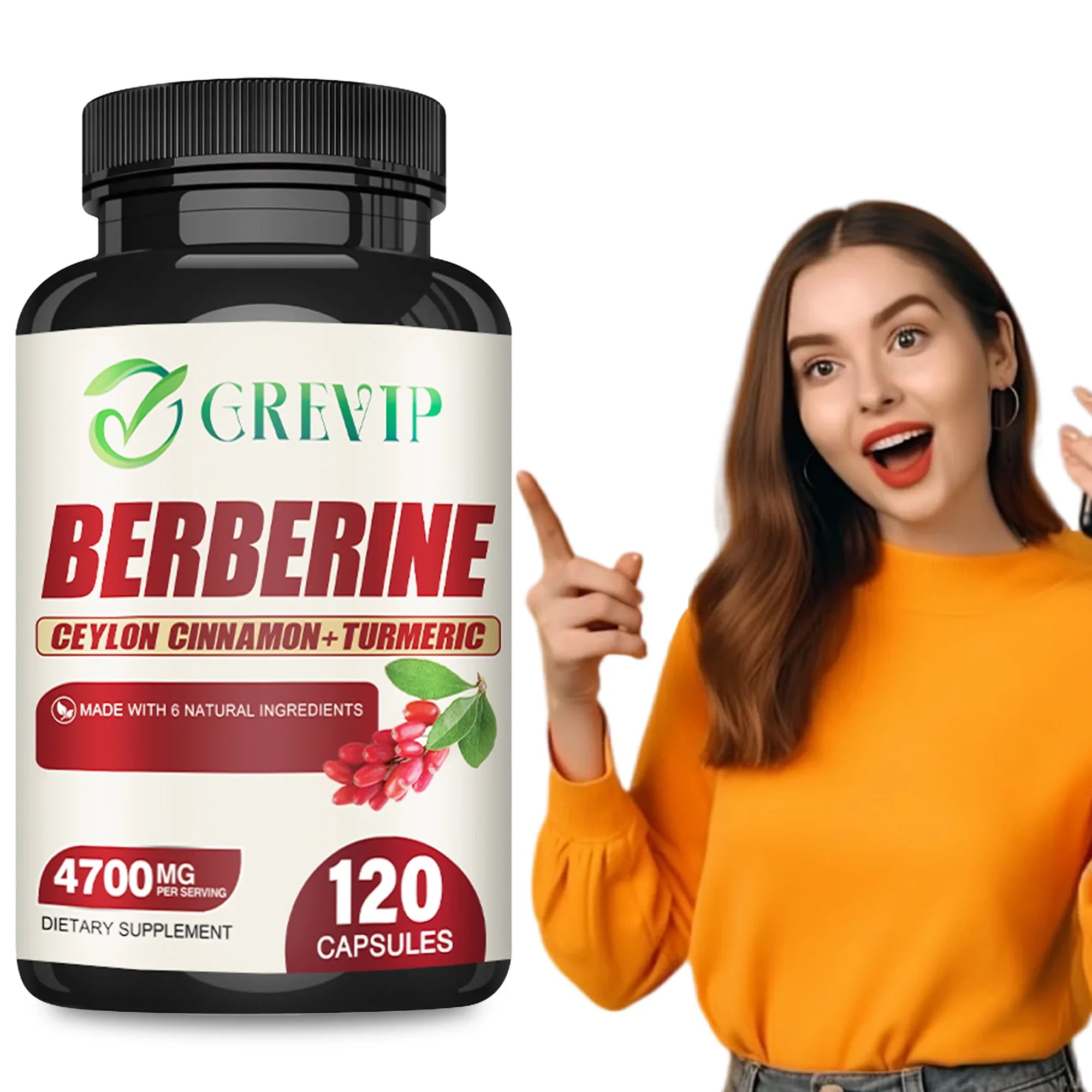 Berberine Supplement - Ceylon Cinnamon, Turmeric - Digestive Health, Antioxidant - 120 Capsules