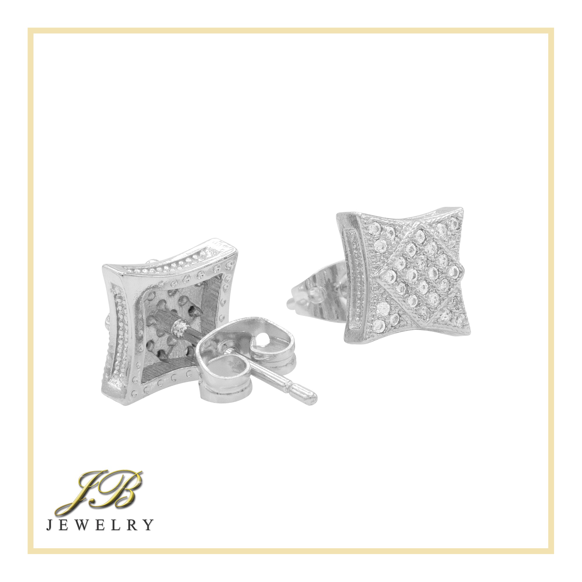 Square 7 Cubic Zirconia Earrings 14K Gold Filled Silver Hip Hop Studs Jewelry Women Men