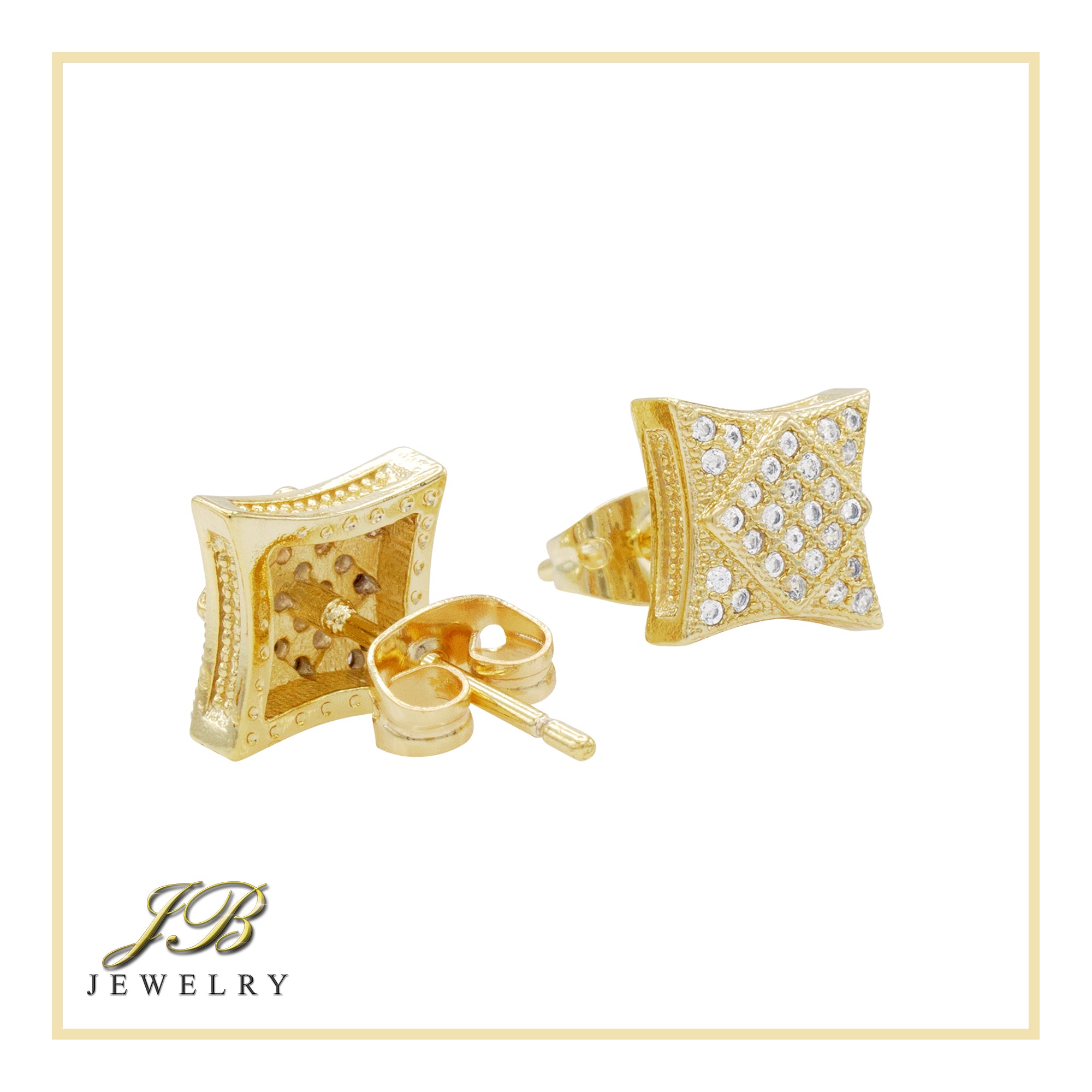 Square 7 Cubic Zirconia Earrings 14K Gold Filled Silver Hip Hop Studs Jewelry Women Men