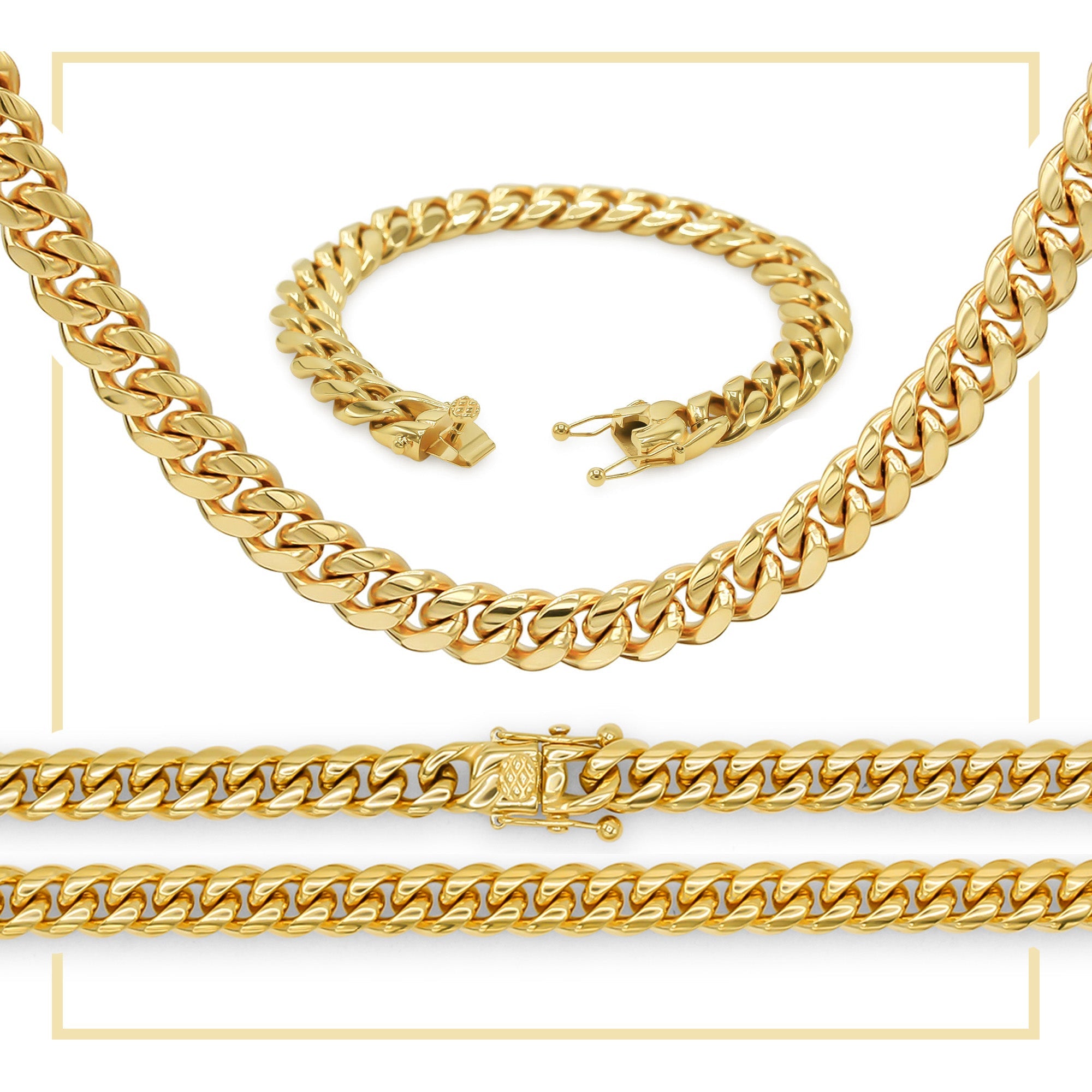 Cuban Link 14K Gold Plated Necklace 30" Bracelet 8.5" Set For Men