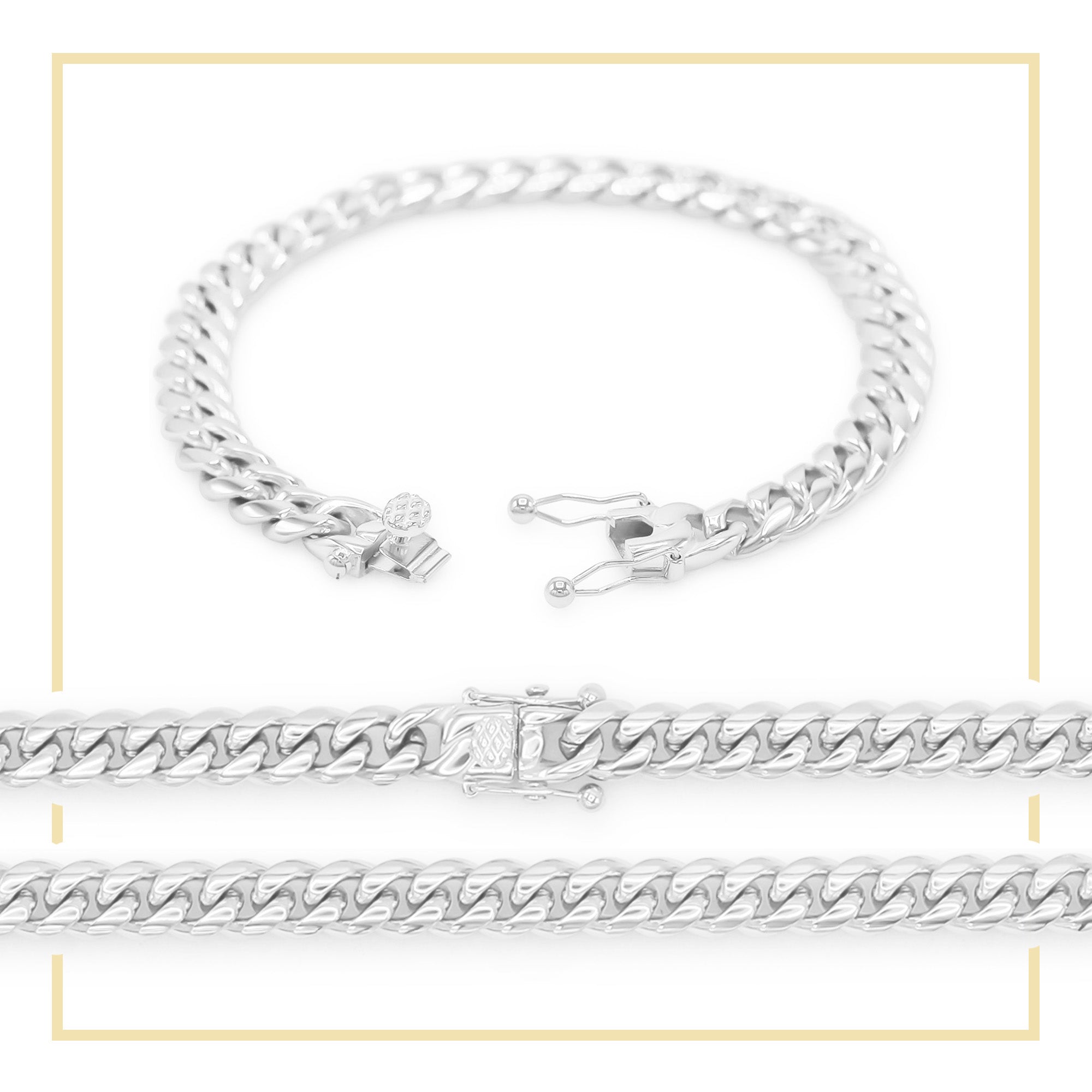 Cuban Link Chain Silver Curb Bracelet 8.5" Stainless Steel Men Jewelry