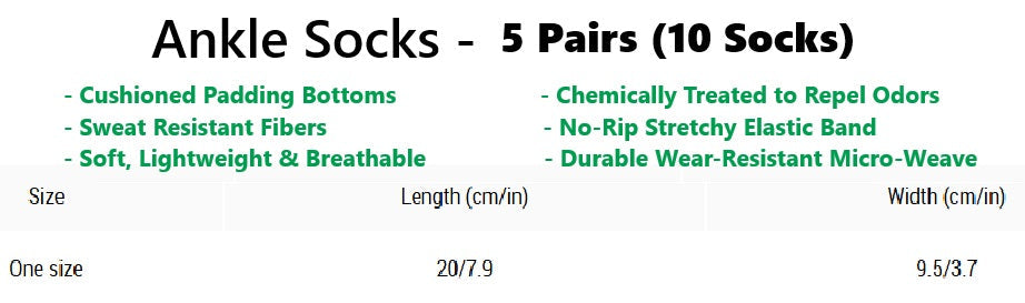 Excision Ankle Socks (5 Pairs) Sweat-proof, Odor-proof, Breathable