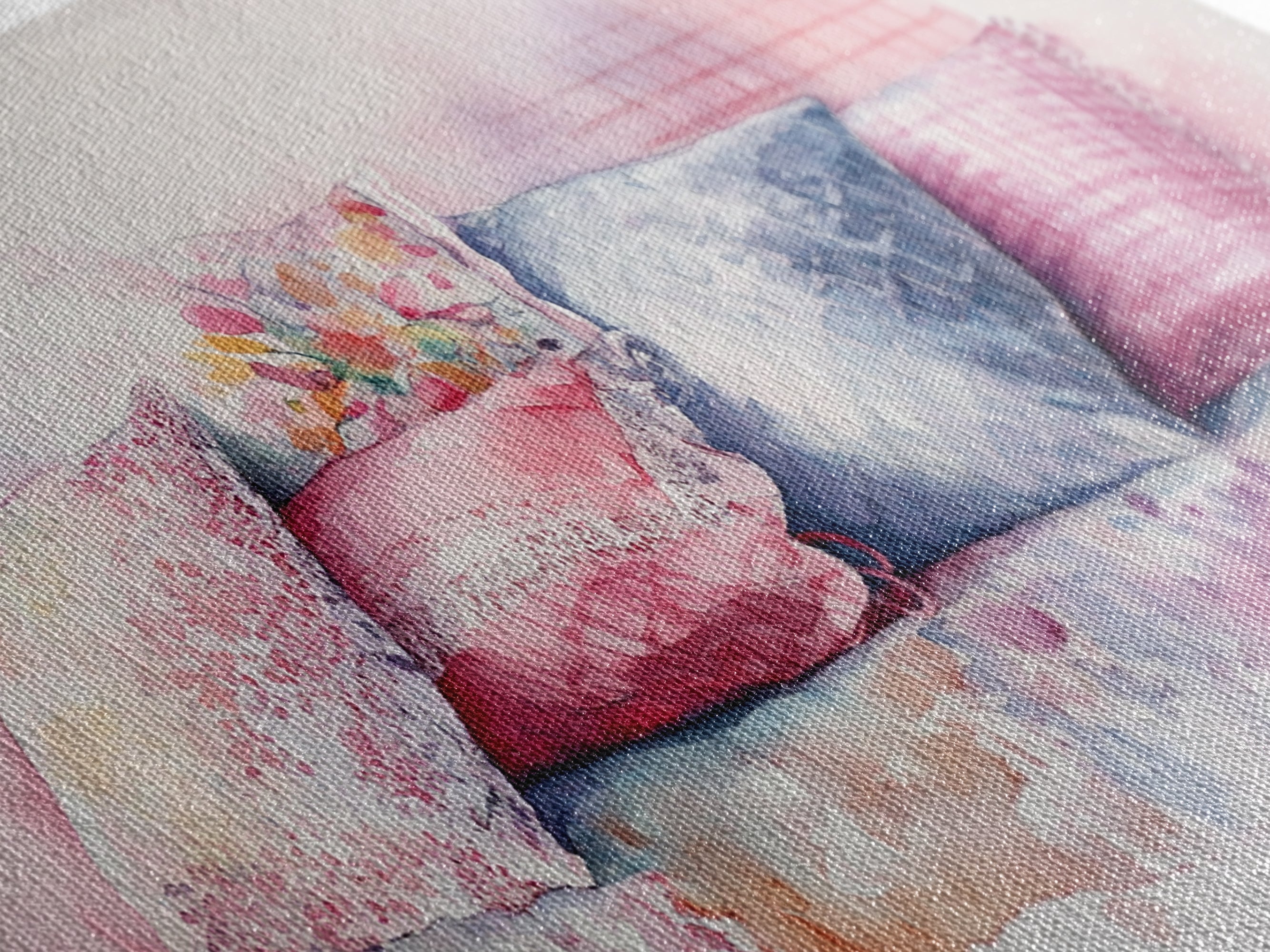 Colorful Pillow Canvas Print, Cozy Cottagecore Art, Bedroom Wall Art, Pink Abstract Artwork, Decorative Living Room Rustic Wall Art