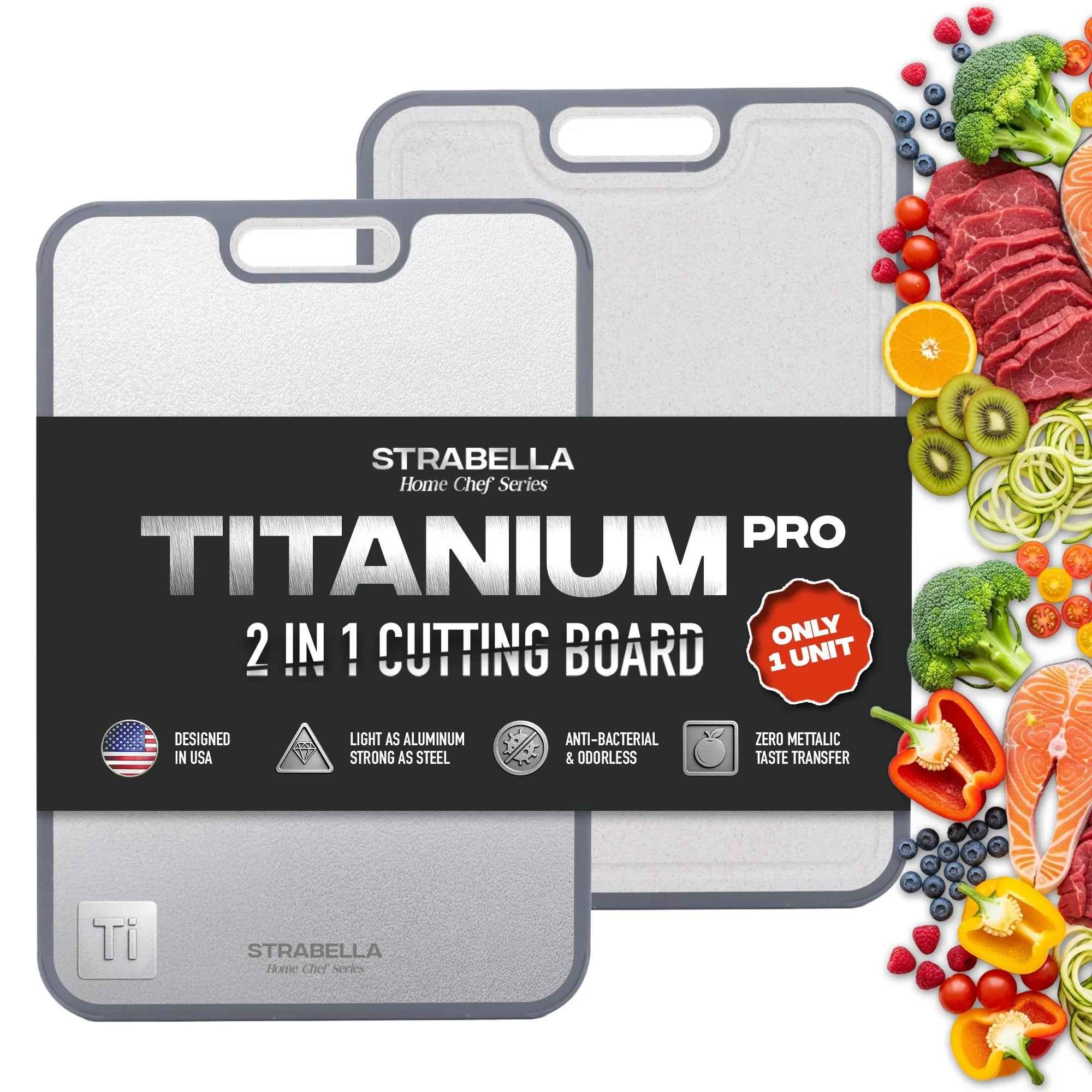 Strabella Titanium Cutting Board - Antibacterial and Scratch Resistant Holiday Gift Set
