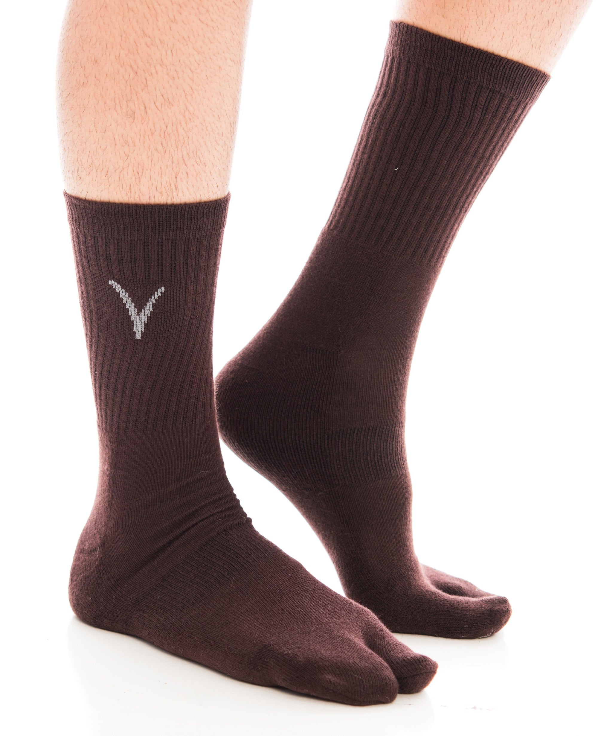 V-Toe Athletic Flip-Flop Tabi Big Toe Crew Socks - Black Solid