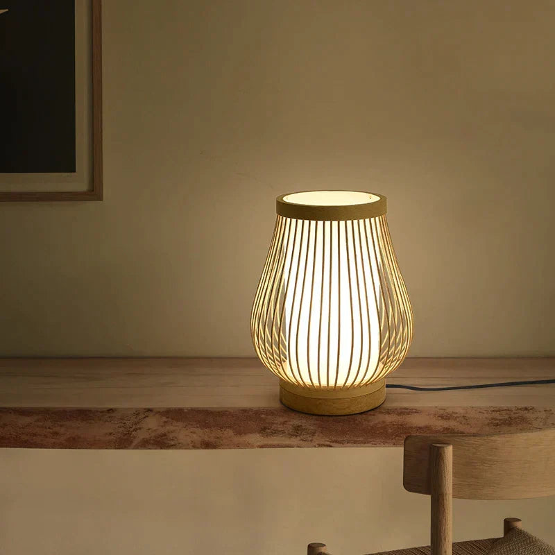 EdoElegance Japanese Style Table Lamp Bamboo Wood E27 Ambient Light