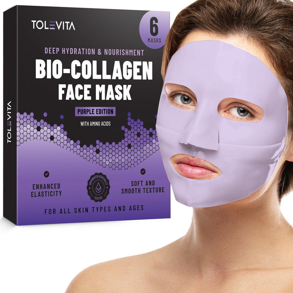 Bio-Collagen Overnight Face Mask, Hydrating & Nourishing Sheet Mask with Collagen, Hyaluronic Acid & Niacinamide, 6 masks