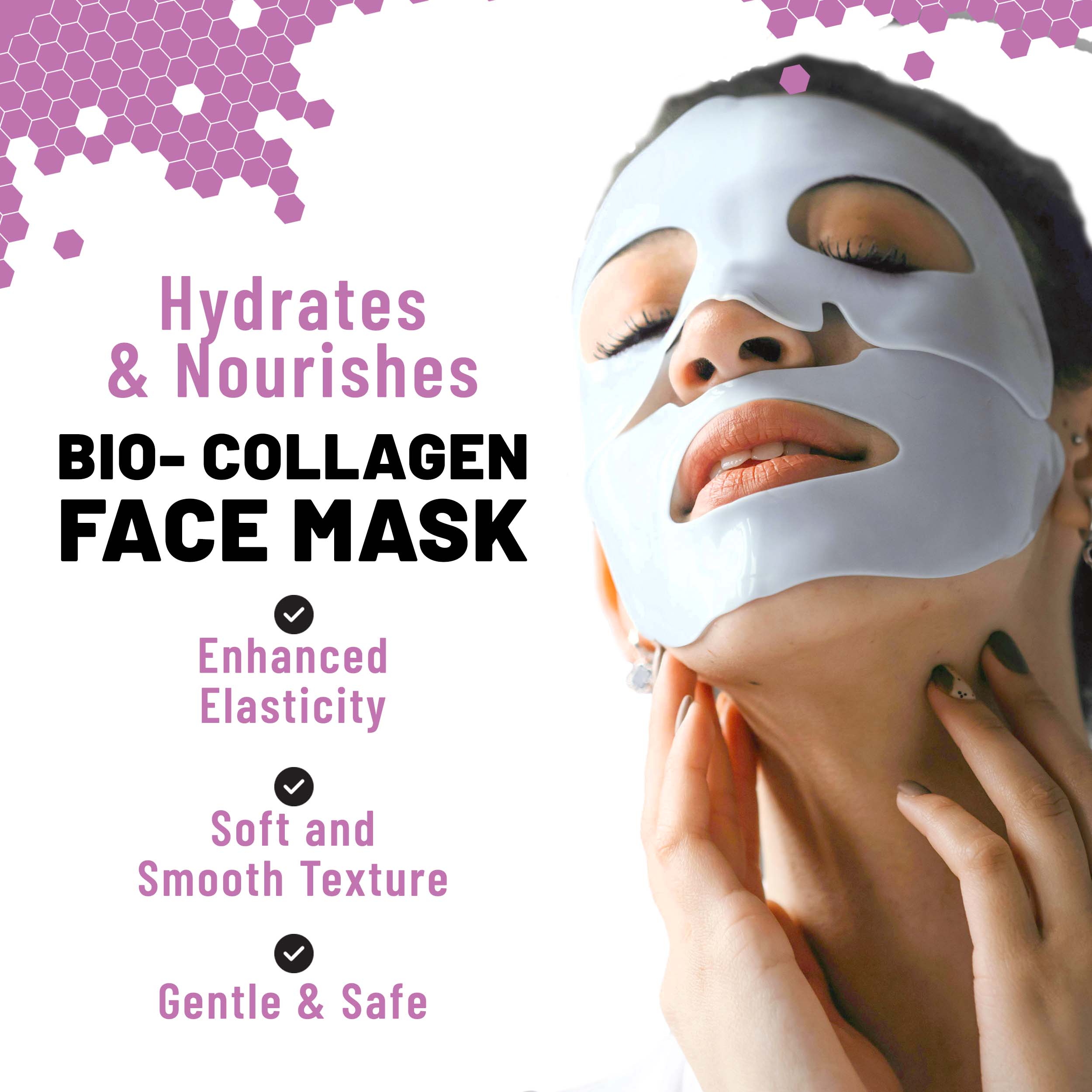 Bio-Collagen Overnight Face Mask, Hydrating & Nourishing Sheet Mask with Collagen, Hyaluronic Acid & Niacinamide, 6 masks